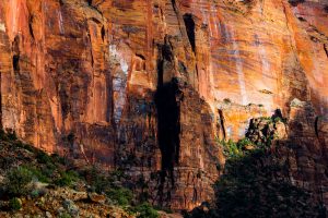 illuminated sandstone cliff in Zion